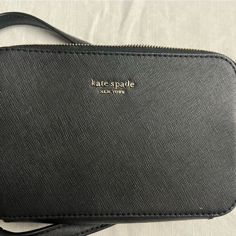 Kate Spade Black Double Zip Crossbody Bag for Women with adjustable strap